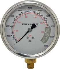 Enerpac - 0 to 10,000 psi Pressure Rating, 1/4 NPTF Gauge Connection, Hydraulic Pressure Liquid Filled Gage - 4" Face Diam - Industrial Tool & Supply