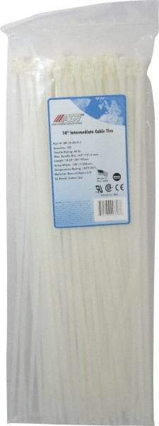 Made in USA - 14-1/4" Long Natural (Color) Nylon Standard Cable Tie - 40 Lb Tensile Strength, 1.37mm Thick, 101.6mm Max Bundle Diam - Industrial Tool & Supply