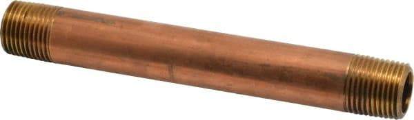 Merit Brass - 6" Long, 1/2" Pipe Threaded Brass Pipe Nipple - BSPT Thread, Red Brass - Industrial Tool & Supply