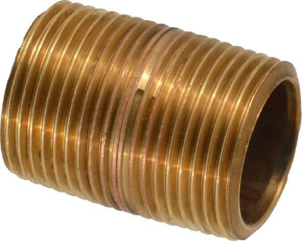 Merit Brass - 1-3/8" Long, 3/4" Pipe Threaded Brass Pipe Nipple - BSPT Thread, Red Brass - Industrial Tool & Supply