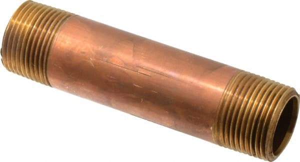 Merit Brass - 4" Long, 3/4" Pipe Threaded Brass Pipe Nipple - BSPT Thread, Red Brass - Industrial Tool & Supply