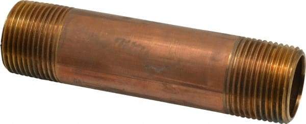 Merit Brass - 5" Long, 1" Pipe Threaded Brass Pipe Nipple - BSPT Thread, Red Brass - Industrial Tool & Supply