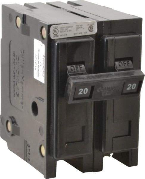 Eaton Cutler-Hammer - 20 Amp, 120/240 VAC, 24 VDC, 48 VDC, 80 VDC, 2 Pole, Plug In Miniature Circuit Breaker - Thermal Magnetic Trip, 10 kA Breaking Capacity, 14-4 AWG, 2-3/8 Inch Deep x 2-15/16 Inch High x 2 Inch Wide - Industrial Tool & Supply
