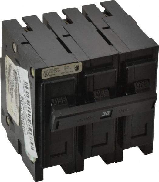 Eaton Cutler-Hammer - 30 Amp, 240 VAC, 3 Pole, Plug In Miniature Circuit Breaker - Thermal Magnetic Trip, 14-4 AWG, 2-3/8 Inch Deep x 2-15/16 Inch High x 3 Inch Wide - Industrial Tool & Supply
