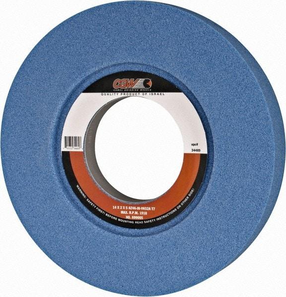 Camel Grinding Wheels - 14" Diam x 5" Hole x 2" Thick, J Hardness, 46 Grit Surface Grinding Wheel - Aluminum Oxide, Type 7, Coarse Grade, 1,910 Max RPM, Vitrified Bond, Two-Side Recess - Industrial Tool & Supply