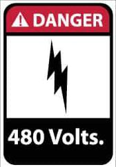 NMC - "Danger - 480 Volts", 14" Long x 10" Wide, Pressure-Sensitive Vinyl Safety Sign - Rectangle, 0.004" Thick, Use for Accident Prevention - Industrial Tool & Supply