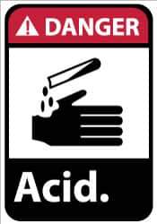 NMC - "Danger - Acid", 14" Long x 10" Wide, Pressure-Sensitive Vinyl Safety Sign - Rectangle, 0.004" Thick, Use for Hazardous Materials - Industrial Tool & Supply