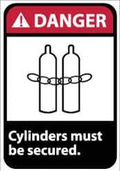 NMC - "Danger - Cylinders Must Be Secured", 14" Long x 10" Wide, Rigid Plastic Safety Sign - Rectangle, 0.05" Thick, Use for Accident Prevention - Industrial Tool & Supply