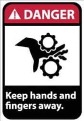 NMC - "Danger - Keep Hands and Fingers Away", 14" Long x 10" Wide, Pressure-Sensitive Vinyl Safety Sign - Rectangle, 0.004" Thick, Use for Accident Prevention - Industrial Tool & Supply
