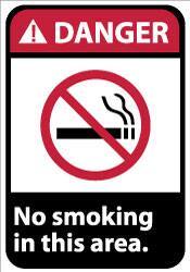 NMC - "Danger - No Smoking in This Area", 14" Long x 10" Wide, Rigid Plastic Safety Sign - Rectangle, 0.05" Thick, Use for Accident Prevention - Industrial Tool & Supply