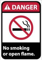 NMC - "Danger - No Smoking or Open Flame", 14" Long x 10" Wide, Rigid Plastic Safety Sign - Rectangle, 0.05" Thick, Use for Accident Prevention - Industrial Tool & Supply