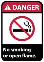 NMC - "Danger - No Smoking or Open Flame", 14" Long x 10" Wide, Rigid Plastic Safety Sign - Rectangle, 0.05" Thick, Use for Accident Prevention - Industrial Tool & Supply