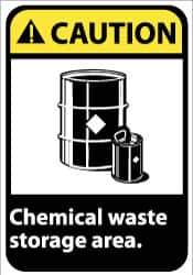 NMC - "Caution - Chemical Waste Storage Area", 14" Long x 10" Wide, Pressure-Sensitive Vinyl Safety Sign - Rectangle, 0.004" Thick, Use for Hazardous Materials - Industrial Tool & Supply