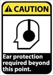 NMC - "Caution - Ear Protection Required Beyond This Point", 14" Long x 10" Wide, Pressure-Sensitive Vinyl Safety Sign - Rectangle, 0.004" Thick, Use for Accident Prevention - Industrial Tool & Supply