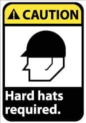 NMC - "Caution - Hard Hats Required", 14" Long x 10" Wide, Rigid Plastic Safety Sign - Rectangle, 0.05" Thick, Use for Accident Prevention - Industrial Tool & Supply