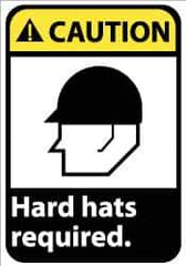 NMC - "Caution - Hard Hats Required", 14" Long x 10" Wide, Pressure-Sensitive Vinyl Safety Sign - Rectangle, 0.004" Thick, Use for Accident Prevention - Industrial Tool & Supply