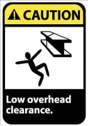 NMC - "Caution - Low Overhead Clearance", 14" Long x 10" Wide, Rigid Plastic Safety Sign - Rectangle, 0.05" Thick, Use for Accident Prevention - Industrial Tool & Supply