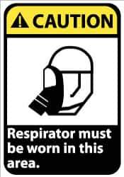 NMC - "Caution - Respirator Must Be Worn in This Area", 14" Long x 10" Wide, Pressure-Sensitive Vinyl Safety Sign - Rectangle, 0.004" Thick, Use for Accident Prevention - Industrial Tool & Supply