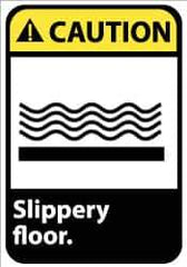 NMC - "Caution - Slippery Floor", 14" Long x 10" Wide, Pressure-Sensitive Vinyl Safety Sign - Rectangle, 0.004" Thick, Use for Accident Prevention - Industrial Tool & Supply