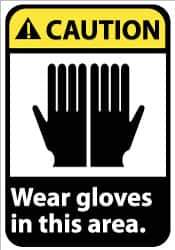 NMC - "Caution - Wear Gloves in This Area", 14" Long x 10" Wide, Pressure-Sensitive Vinyl Safety Sign - Rectangle, 0.004" Thick, Use for Accident Prevention - Industrial Tool & Supply