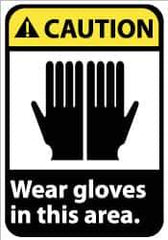 NMC - "Caution - Wear Gloves in This Area", 14" Long x 10" Wide, Rigid Plastic Safety Sign - Rectangle, 0.05" Thick, Use for Accident Prevention - Industrial Tool & Supply