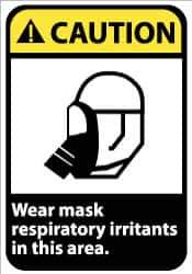 NMC - "Caution - Wear Mask - Respiratory Irritants in This Area", 14" Long x 10" Wide, Rigid Plastic Safety Sign - Rectangle, 0.05" Thick, Use for Accident Prevention - Industrial Tool & Supply