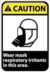 NMC - "Caution - Wear Mask - Respiratory Irritants in This Area", 14" Long x 10" Wide, Rigid Plastic Safety Sign - Rectangle, 0.05" Thick, Use for Accident Prevention - Industrial Tool & Supply