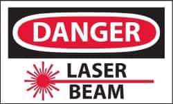 NMC - Accident Prevention Label, Header: DANGER - Legend: Danger - Laser Beam, English, Red, Black & White, 5" Long x 3" High, Sign Muscle Finish - Industrial Tool & Supply