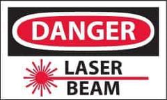 NMC - Accident Prevention Label, Header: DANGER - Legend: Danger - Laser Beam, English, Red, Black & White, 5" Long x 3" High, Sign Muscle Finish - Industrial Tool & Supply