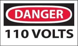 NMC - Accident Prevention Label, Header: DANGER - Legend: Danger - 110 Volts, English, Red, Black & White, 5" Long x 3" High, Sign Muscle Finish - Industrial Tool & Supply