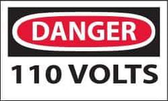 NMC - Accident Prevention Label, Header: DANGER - Legend: Danger - 110 Volts, English, Red, Black & White, 5" Long x 3" High, Sign Muscle Finish - Industrial Tool & Supply