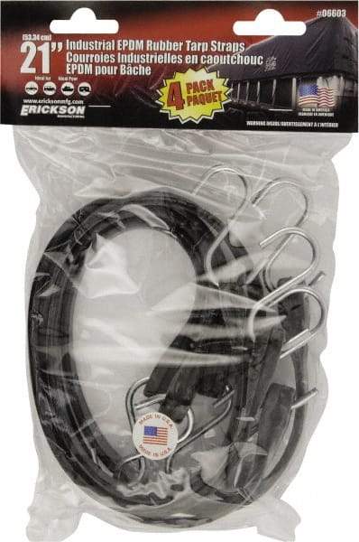 Erickson Manufacturing - Tarp Strap with S Hook - 21" OAL, Black - Industrial Tool & Supply