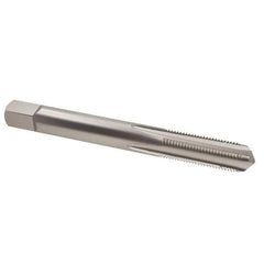Interstate - 1/4-28 UNF 3B 4 Flute Bright Finish High Speed Steel Straight Flute Standard Hand Tap - Plug, Left Hand Thread, 2-1/2" OAL, H3 Limit, Oversize - Exact Industrial Supply