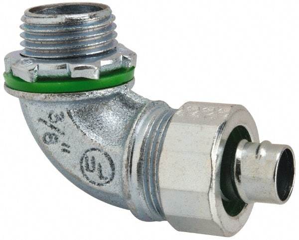 Cooper Crouse-Hinds - 3/8" Trade, Malleable Iron Threaded Angled Liquidtight Conduit Connector - Noninsulated - Industrial Tool & Supply