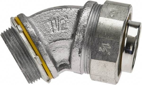 Cooper Crouse-Hinds - 1-1/2" Trade, Malleable Iron Threaded Angled Liquidtight Conduit Connector - Noninsulated - Industrial Tool & Supply