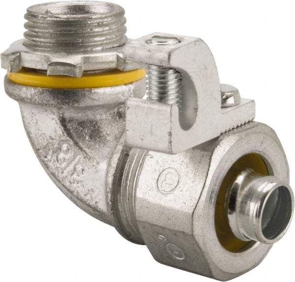 Cooper Crouse-Hinds - 3/8" Trade, Malleable Iron Threaded Angled Liquidtight Conduit Connector - Noninsulated - Industrial Tool & Supply