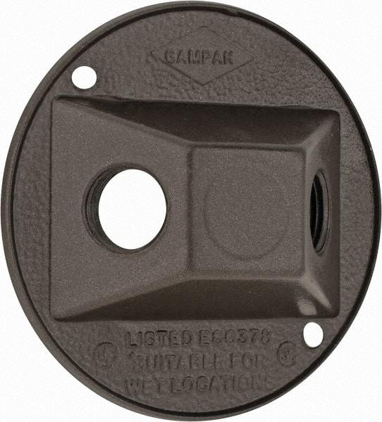 Cooper Crouse-Hinds - 2 Outlet, 1/2" Hole Diam, Powder Coat Finish, Round Noncorrosive Weatherproof Box Cover - 4-1/2" Wide x 9/16" High, Wet Locations, Aluminum, UL Listed - Industrial Tool & Supply