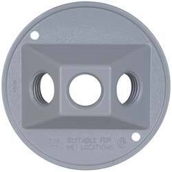 Cooper Crouse-Hinds - 3 Outlet, 1/2" Hole Diam, Powder Coat Finish, Round Noncorrosive Weatherproof Box Cover - 4-1/2" Wide x 9/16" High, Wet Locations, Aluminum, UL Listed - Industrial Tool & Supply