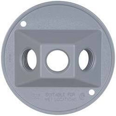 Cooper Crouse-Hinds - 3 Outlet, 1/2" Hole Diam, Powder Coat Finish, Round Noncorrosive Weatherproof Box Cover - 4-1/2" Wide x 9/16" High, Wet Locations, Aluminum, UL Listed - Industrial Tool & Supply