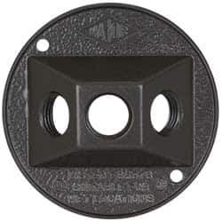 Cooper Crouse-Hinds - 3 Outlet, 1/2" Hole Diam, Powder Coat Finish, Round Noncorrosive Weatherproof Box Cover - 4-1/2" Wide x 9/16" High, Wet Locations, Aluminum, UL Listed - Industrial Tool & Supply