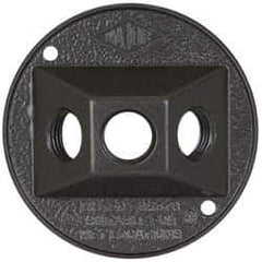Cooper Crouse-Hinds - 3 Outlet, 1/2" Hole Diam, Powder Coat Finish, Round Noncorrosive Weatherproof Box Cover - 4-1/2" Wide x 9/16" High, Wet Locations, Aluminum, UL Listed - Industrial Tool & Supply