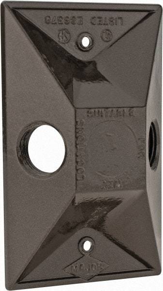 Cooper Crouse-Hinds - 2 Outlet, 1/2" Hole Diam, Powder Coat Finish, Rectangle Noncorrosive Weatherproof Box Cover - 4-5/8" Long x 2-7/8" Wide x 1-1/16" High, Wet Locations, Aluminum, UL Listed - Industrial Tool & Supply
