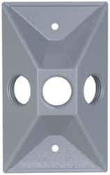 Cooper Crouse-Hinds - 3 Outlet, 1/2" Hole Diam, Powder Coat Finish, Rectangle Noncorrosive Weatherproof Box Cover - 4-5/8" Long x 2-7/8" Wide x 1-1/16" High, Wet Locations, Aluminum, UL Listed - Industrial Tool & Supply