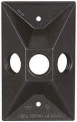 Cooper Crouse-Hinds - 3 Outlet, 1/2" Hole Diam, Powder Coat Finish, Rectangle Noncorrosive Weatherproof Box Cover - 4-5/8" Long x 2-7/8" Wide x 1-1/16" High, Wet Locations, Aluminum, UL Listed - Industrial Tool & Supply