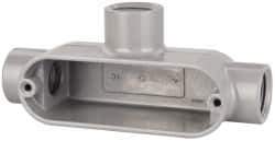 Cooper Crouse-Hinds - Form 5, T Body, 1/2" Trade, IMC, Rigid Aluminum Conduit Body - Oval/Rectangle, 4.82" OAL, 4.35 cc Capacity, Silver - Industrial Tool & Supply