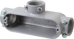 Cooper Crouse-Hinds - Form 5, T Body, 1" Trade, EMT, IMC, Rigid Aluminum Conduit Body - Rectangle, 6.33" OAL, 12.2 cc Capacity, Gray - Industrial Tool & Supply