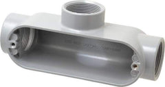 Cooper Crouse-Hinds - Form 5, T Body, 1-1/2" Trade, IMC, Rigid Aluminum Conduit Body - Oval/Rectangle, 8.45" OAL, 33.1 cc Capacity, Silver - Industrial Tool & Supply