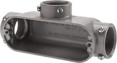 Cooper Crouse-Hinds - Form 5, T Body, 1-1/2" Trade, EMT, IMC, Rigid Aluminum Conduit Body - Rectangle, 8.45" OAL, 33.1 cc Capacity, Gray - Industrial Tool & Supply