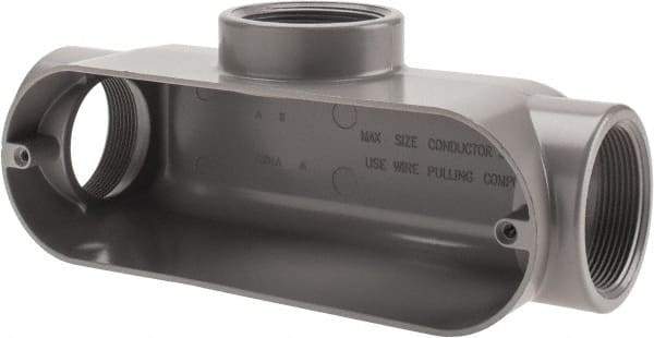 Cooper Crouse-Hinds - Form 5, T Body, 2" Trade, IMC, Rigid Aluminum Conduit Body - Oval/Rectangle, 10.71" OAL, 67 cc Capacity, Silver - Industrial Tool & Supply