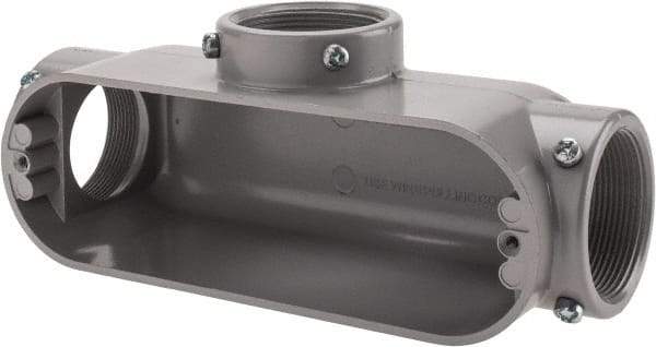 Cooper Crouse-Hinds - Form 5, T Body, 2" Trade, EMT, IMC, Rigid Aluminum Conduit Body - Rectangle, 10.71" OAL, 67 cc Capacity, Gray - Industrial Tool & Supply